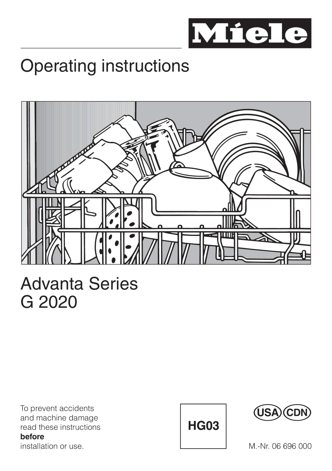 Miele G 2020 manual Operating instructions Advanta Series 2020 