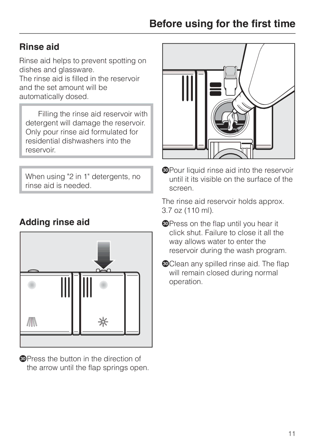 Miele G 2020 manual Rinse aid, Adding rinse aid 