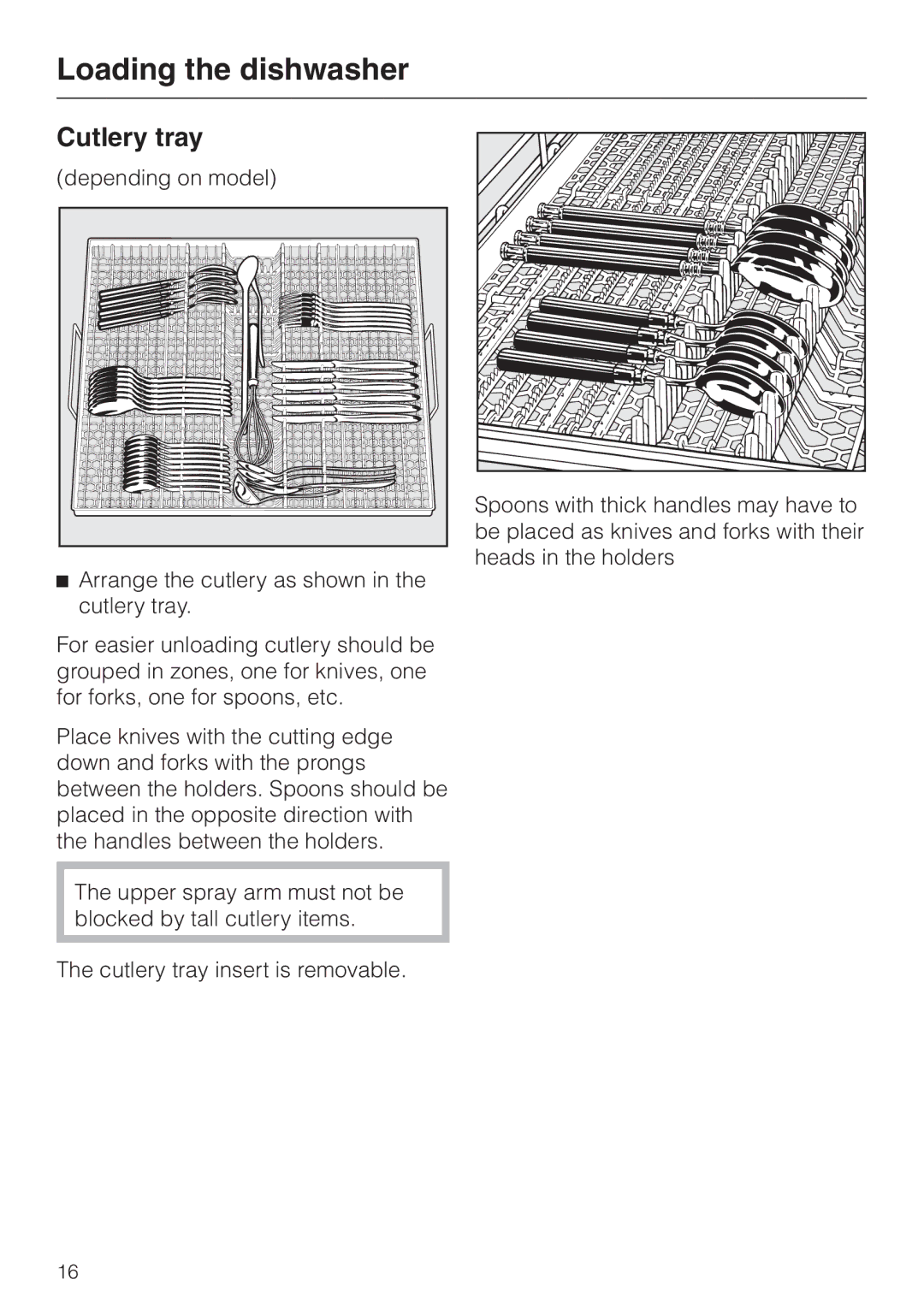 Miele G 2020 manual Cutlery tray 