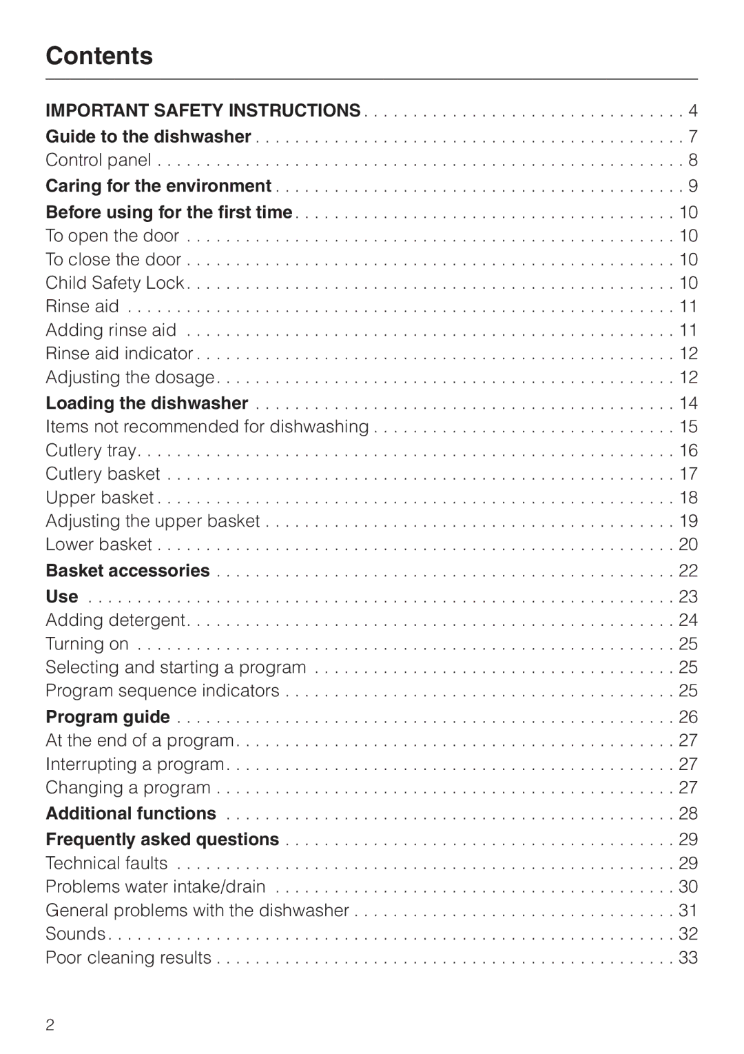 Miele G 2020 manual Contents 