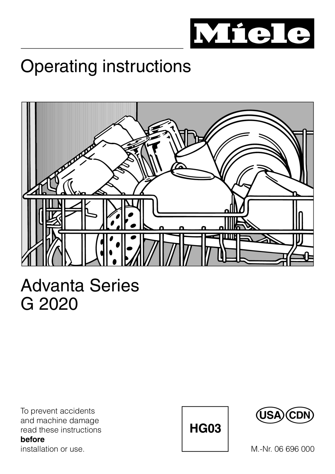 Miele G 2020 manual Operating instructions Advanta Series G 