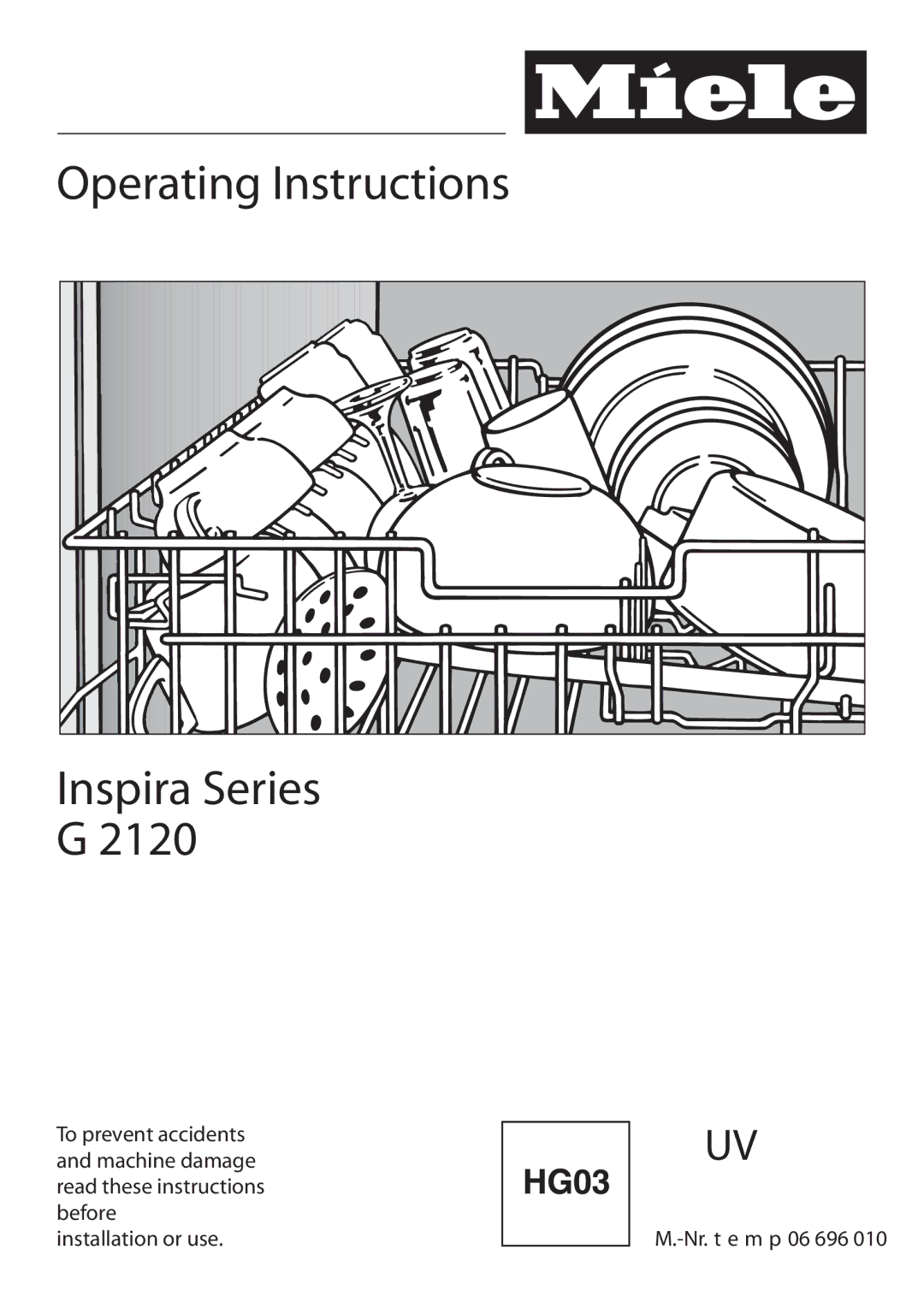 Miele G 2120 manual Operating Instructions Inspira Series 2120 