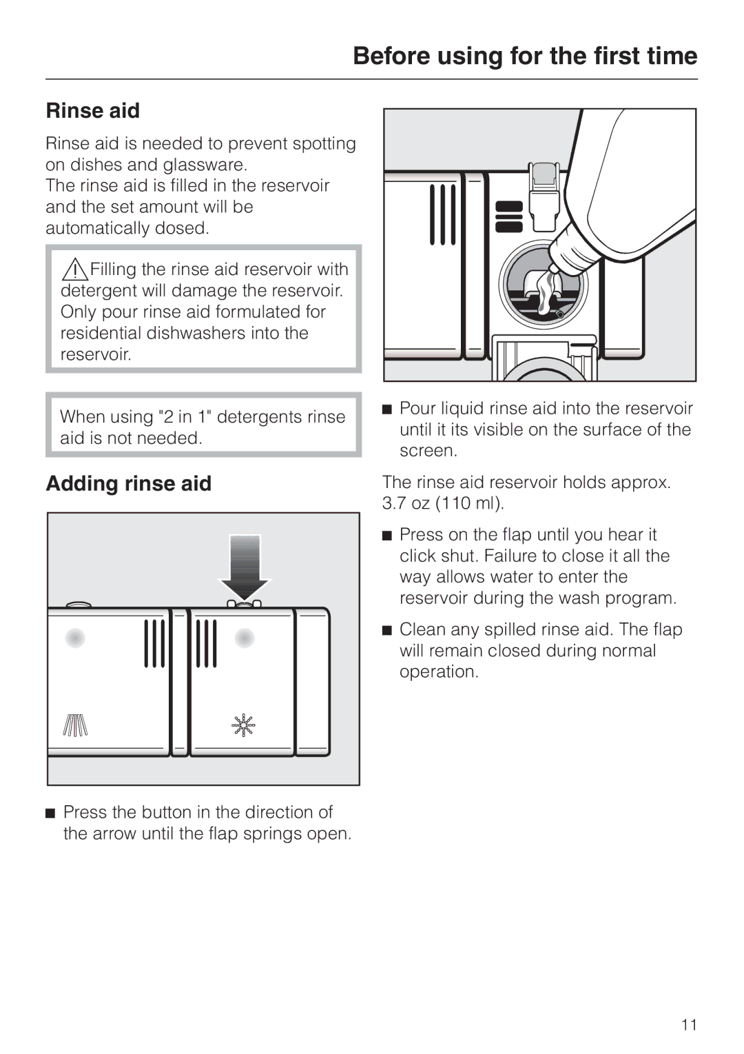 Miele G 2120 manual Rinse aid, Adding rinse aid 