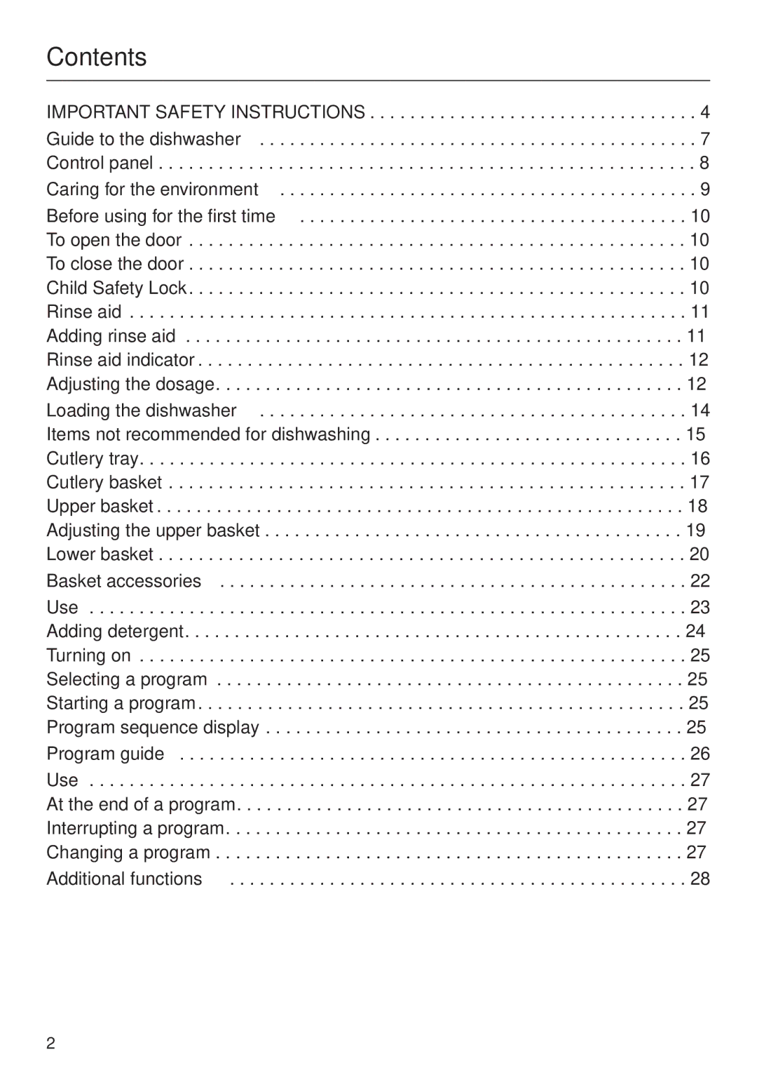 Miele G 2120 manual Contents 