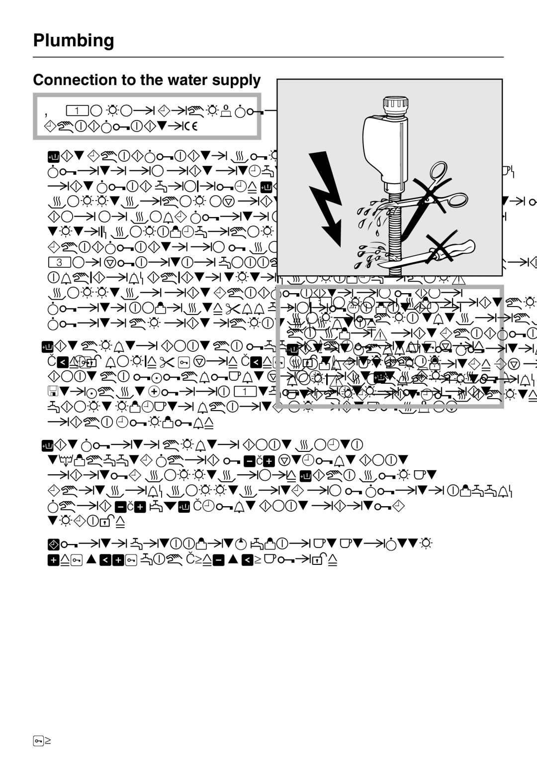 Miele G 2120 manual Plumbing, Connection to the water supply 