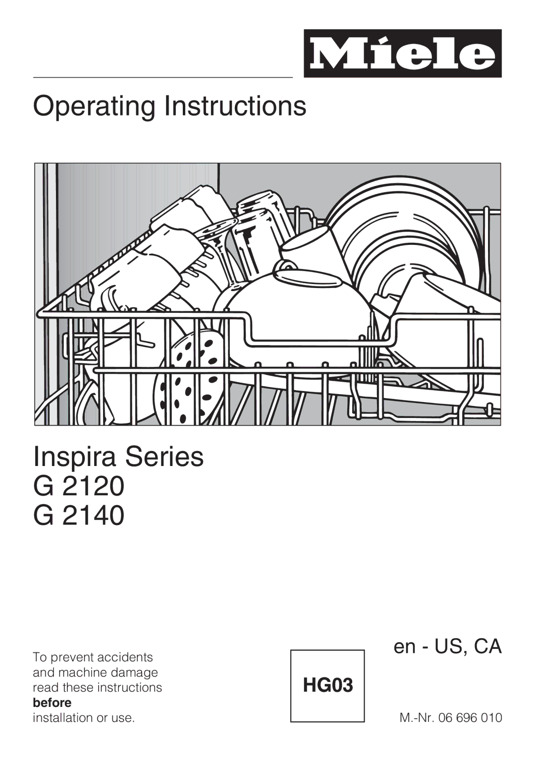 Miele G 2140 manual Operating Instructions Inspira Series 2120 G 