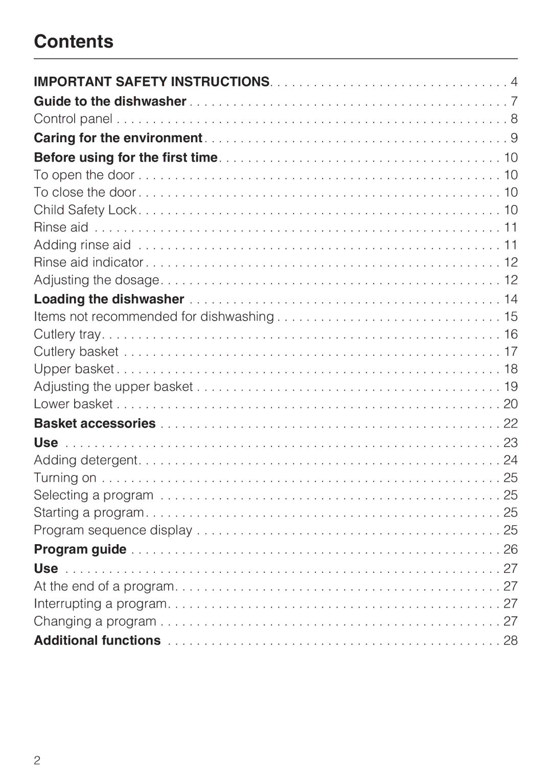 Miele G 2140 manual Contents 