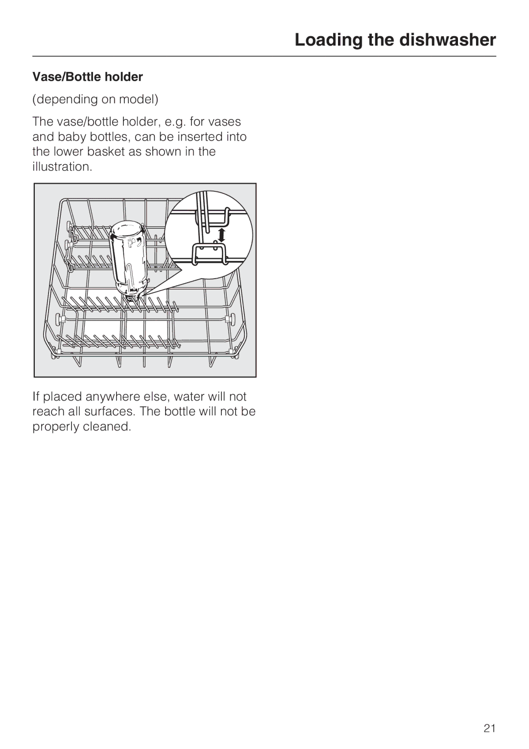 Miele G 2140 manual Vase/Bottle holder 