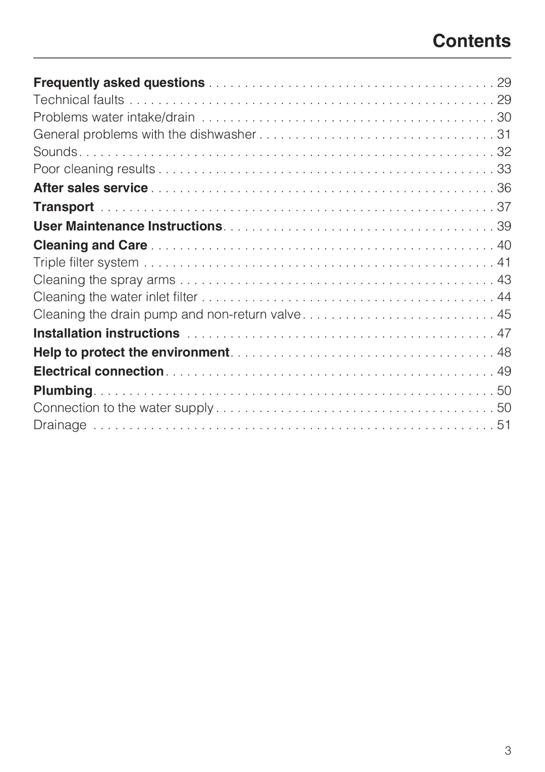 Miele G 2140 manual Contents 