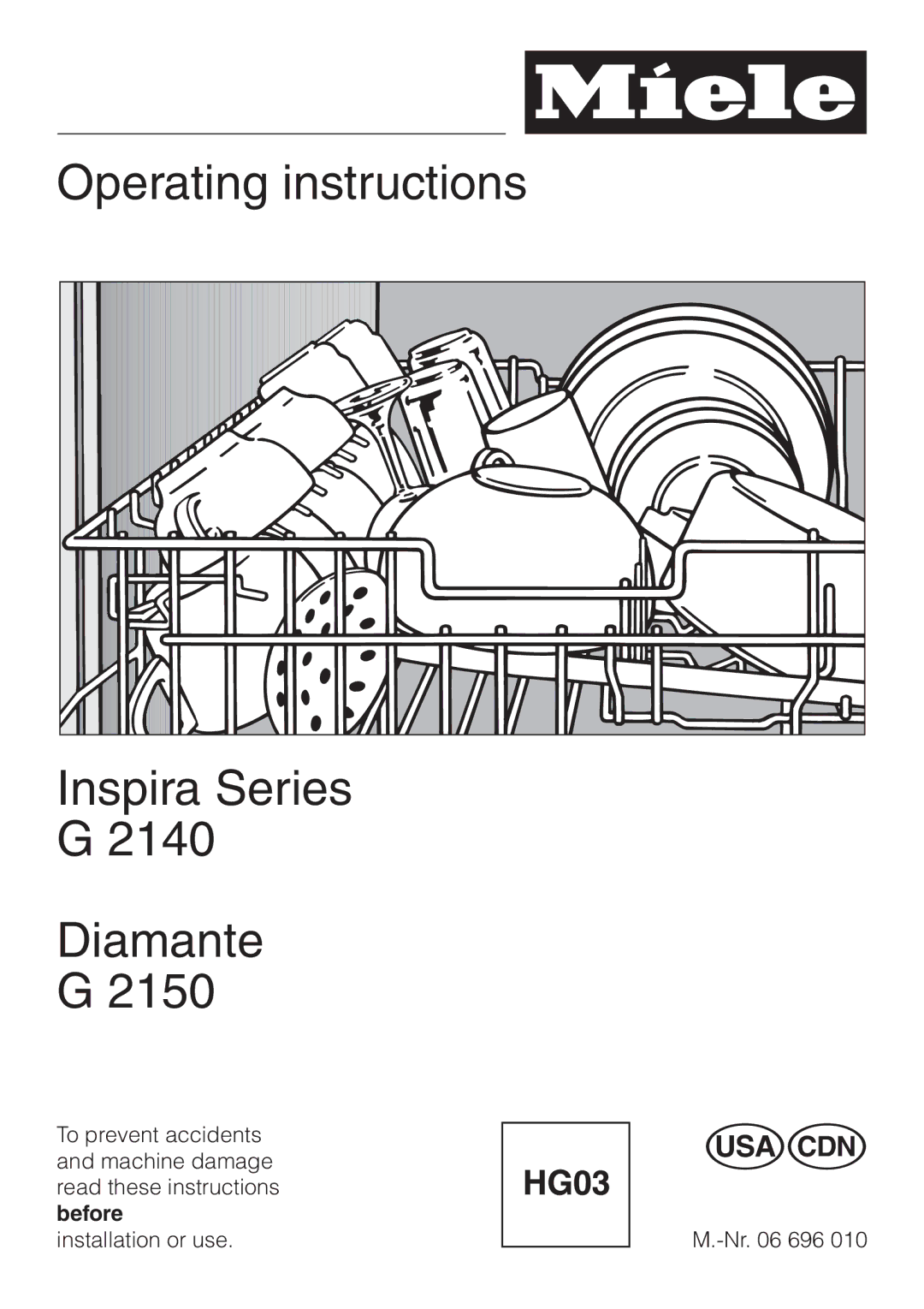 Miele G 2140 manual Operating instructions Inspira Series 2140 Diamante 2150 