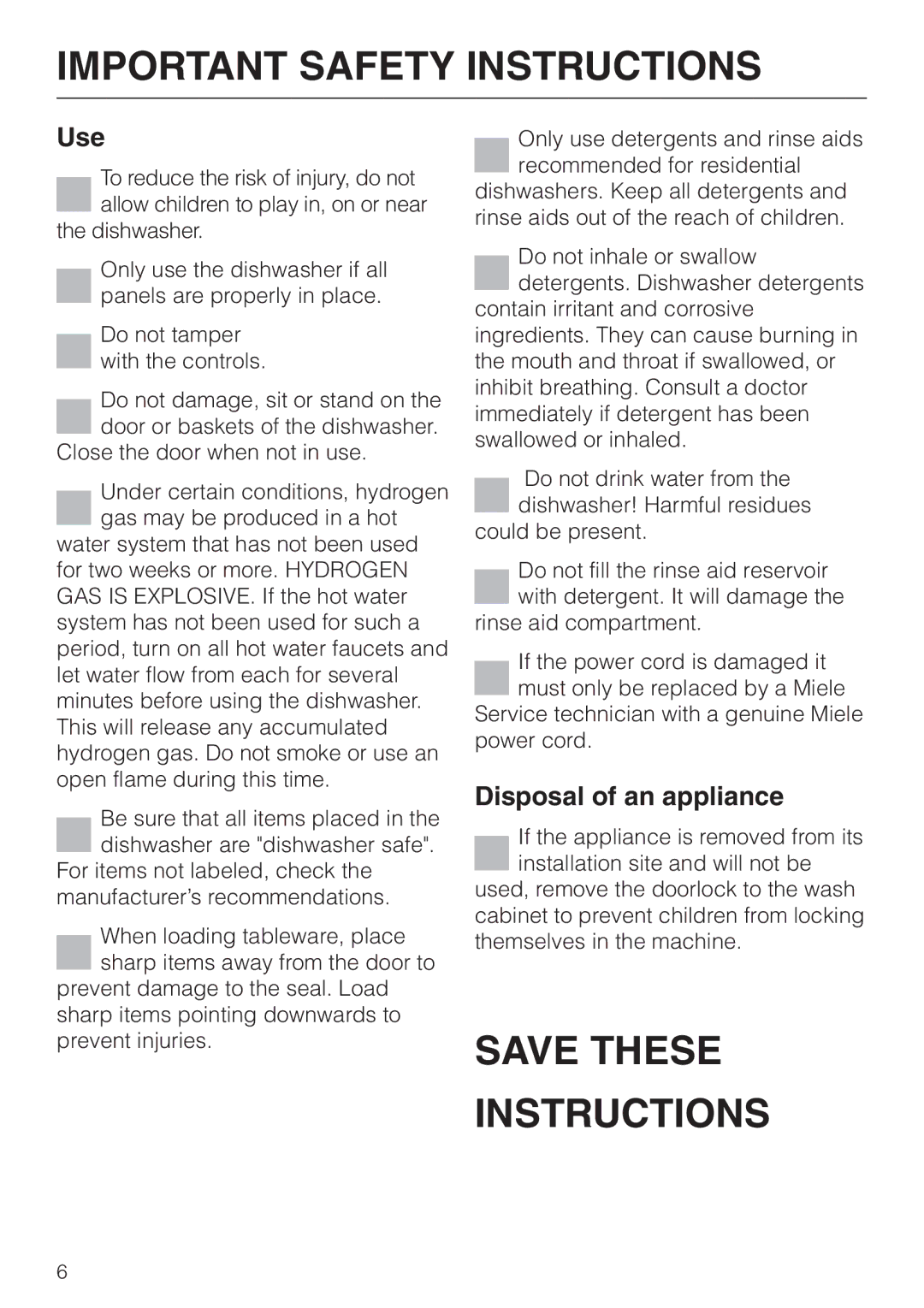 Miele G 2140 manual Use, Disposal of an appliance 