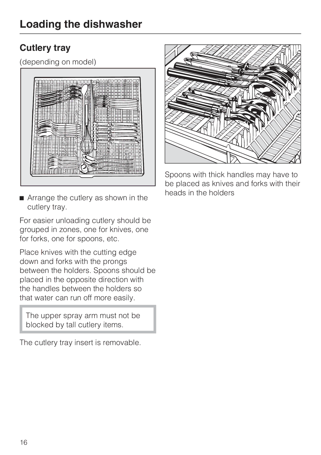 Miele G 2141 manual Cutlery tray 