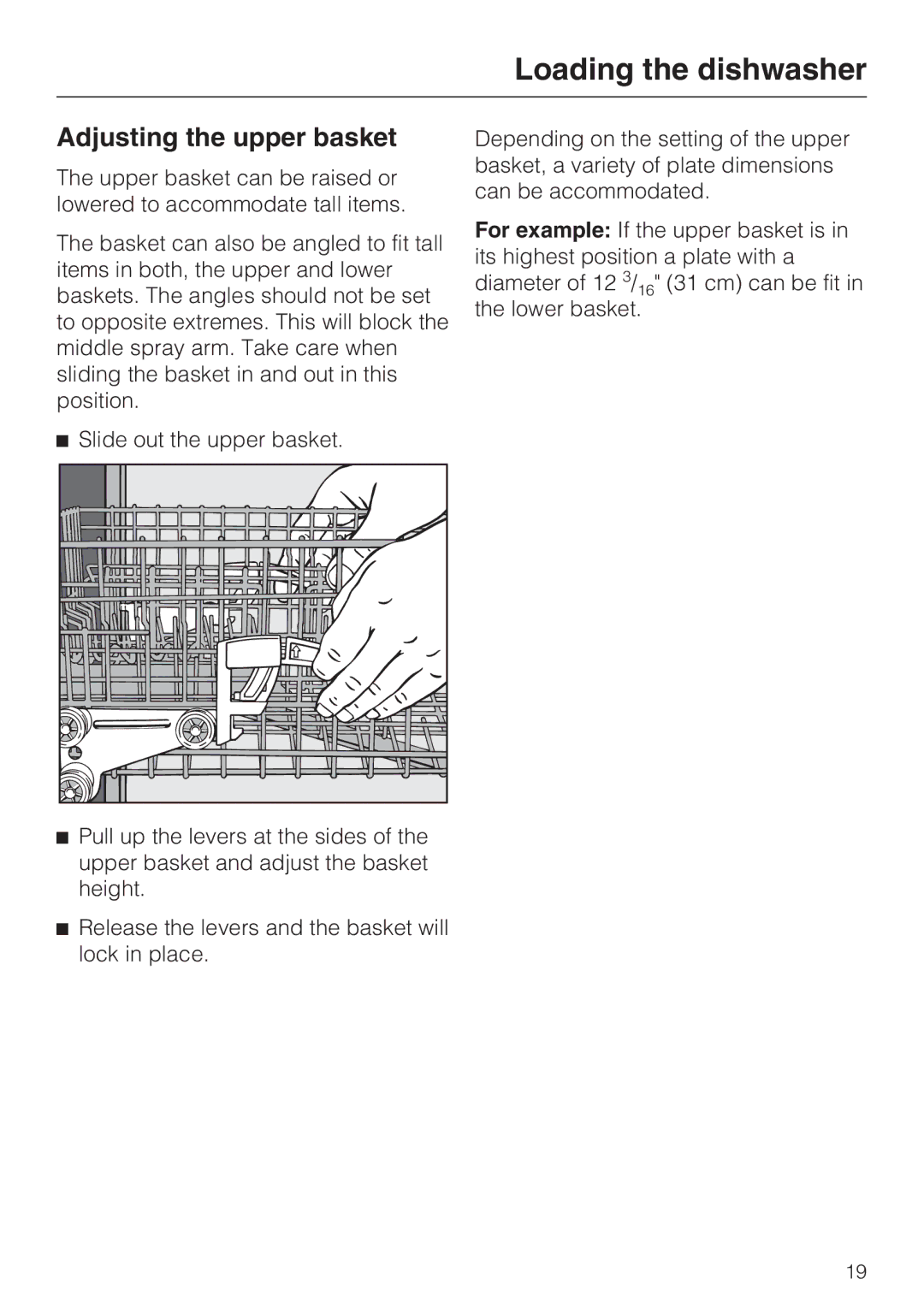 Miele G 2141 manual Adjusting the upper basket 