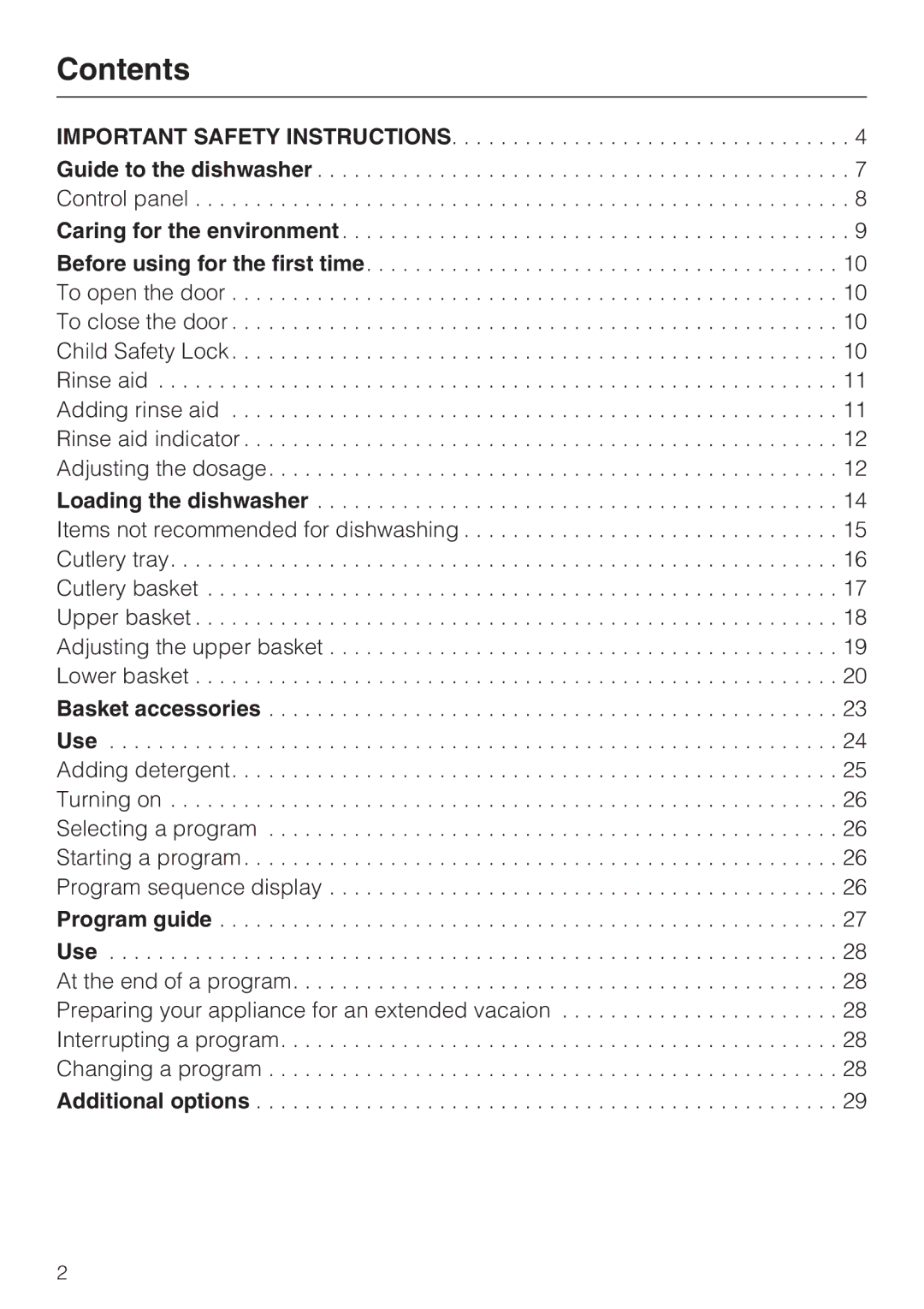 Miele G 2141 manual Contents 