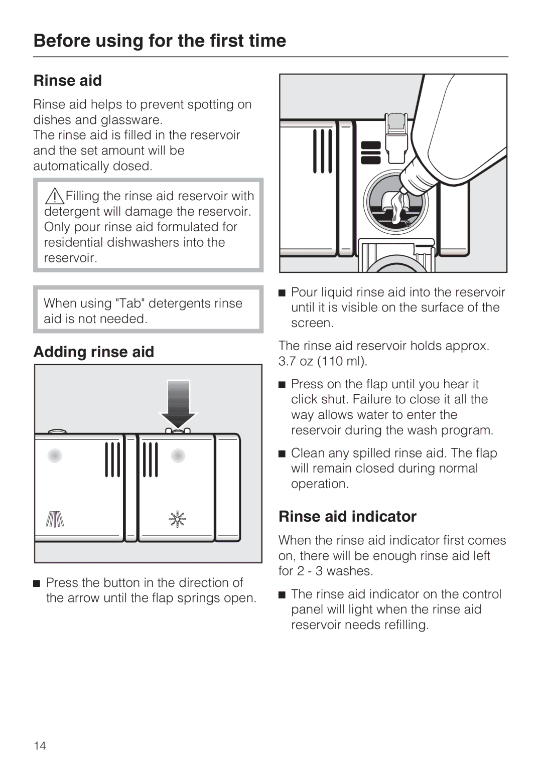 Miele G 2143 manual Adding rinse aid, Rinse aid indicator 