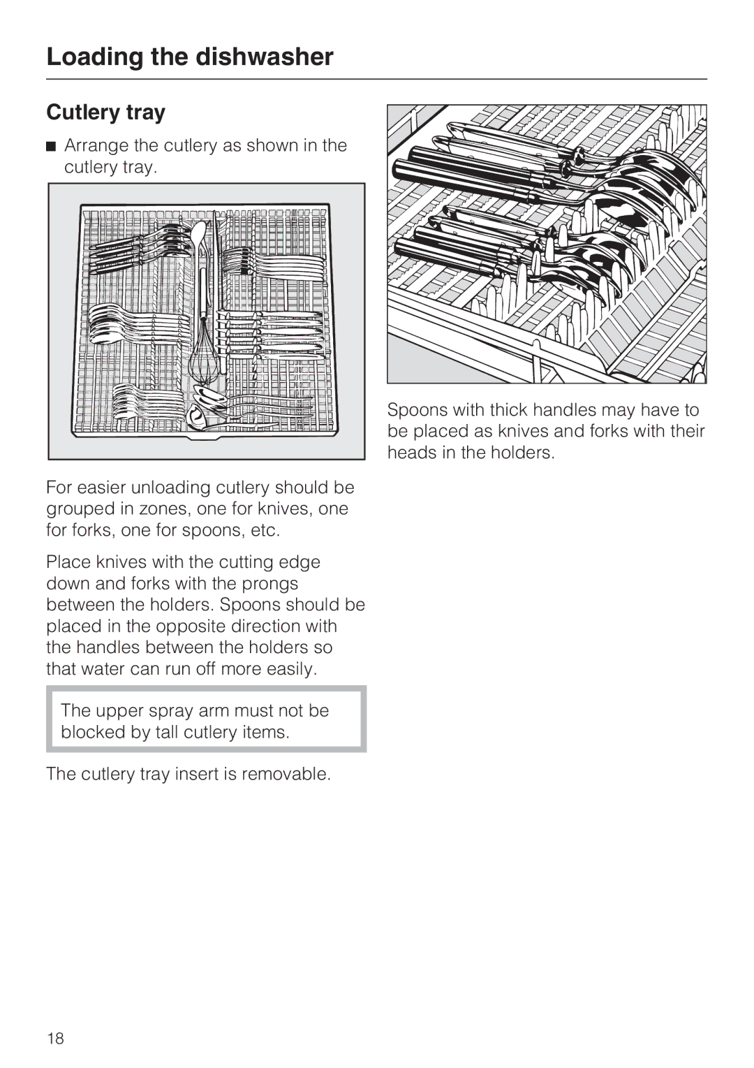 Miele G 2143 manual Cutlery tray 