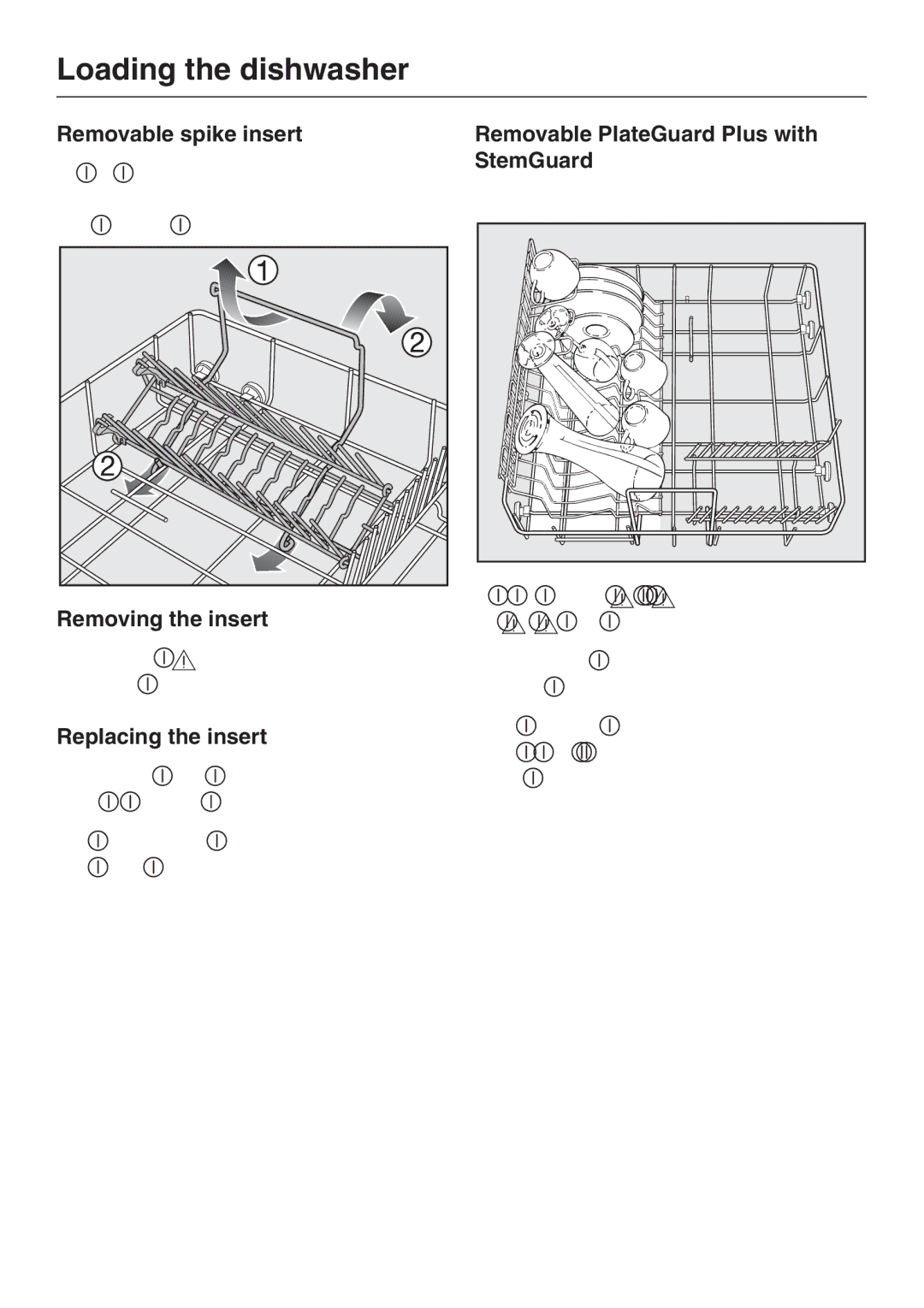 Miele G 2143 Removable spike insert, Removing the insert, Replacing the insert, Removable PlateGuard Plus with StemGuard 