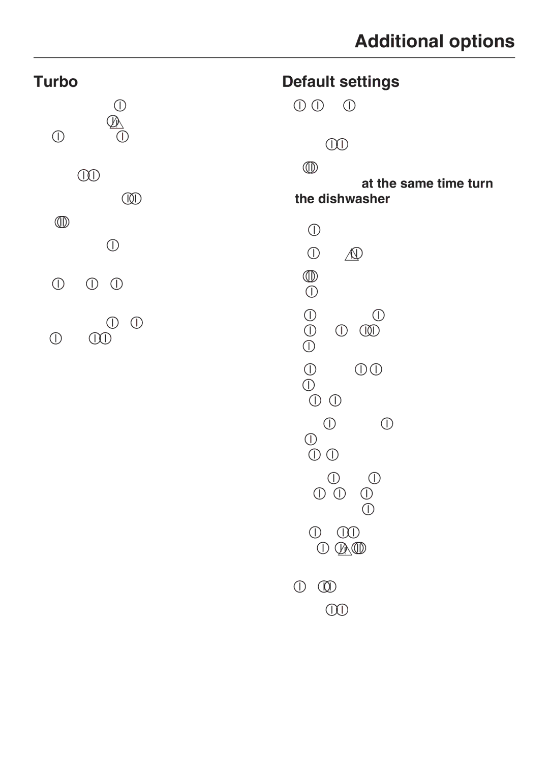 Miele G 2143 manual Additional options, Turbo, Default settings 
