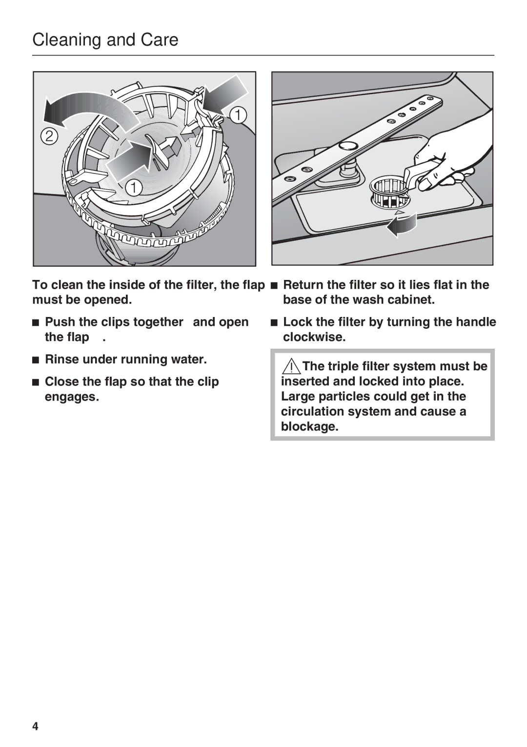 Miele G 2143 manual Cleaning and Care 