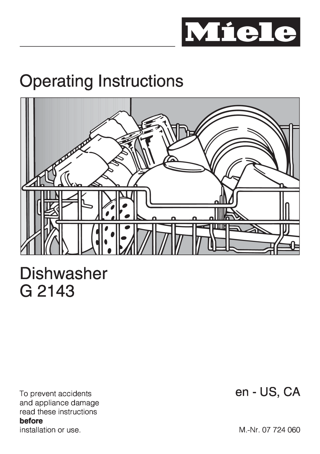 Miele G 2143 manual Operating Instructions, Dishwasher, en - US, CA 