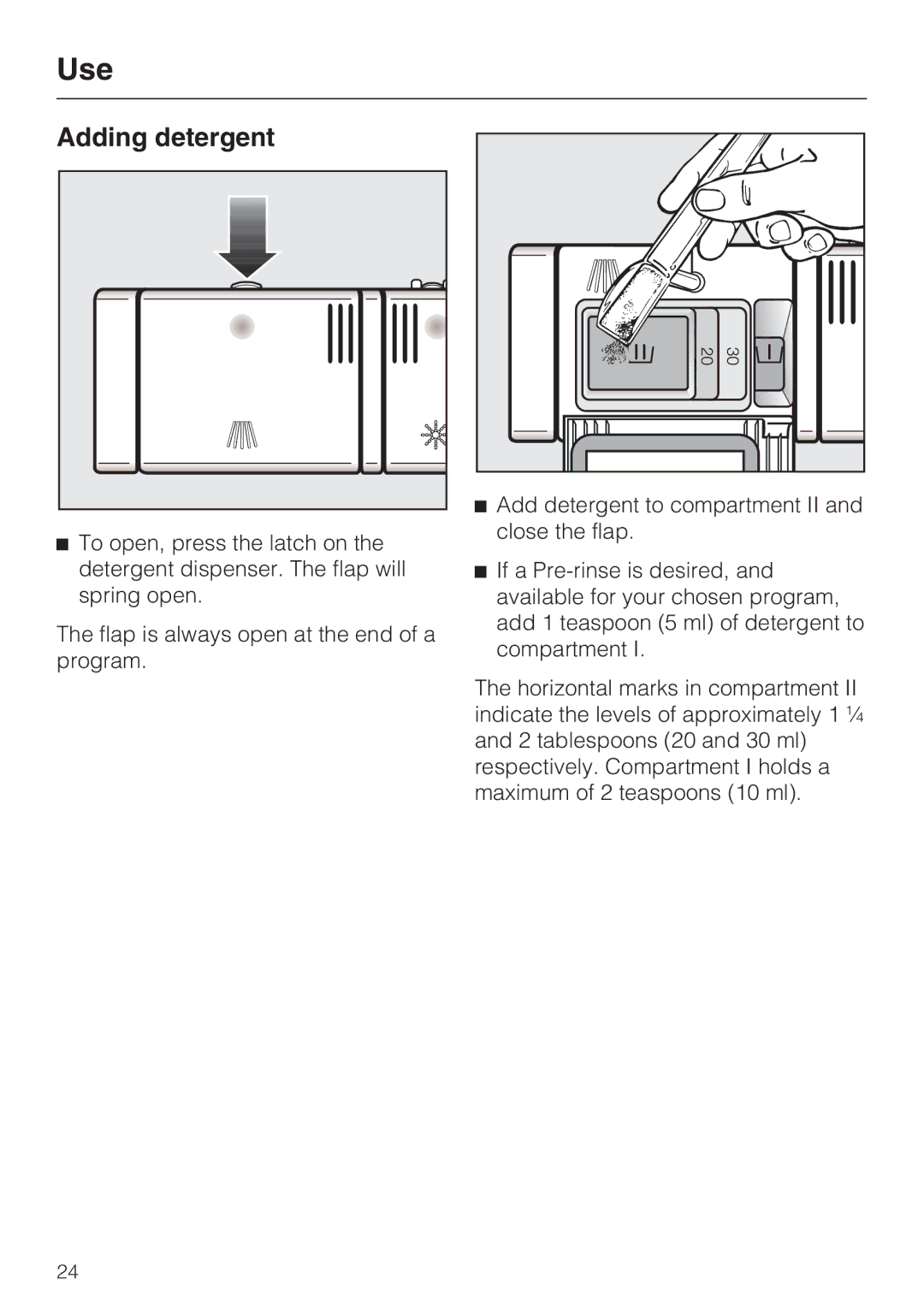 Miele G 2170, G 2180, G 1180 manual Adding detergent 