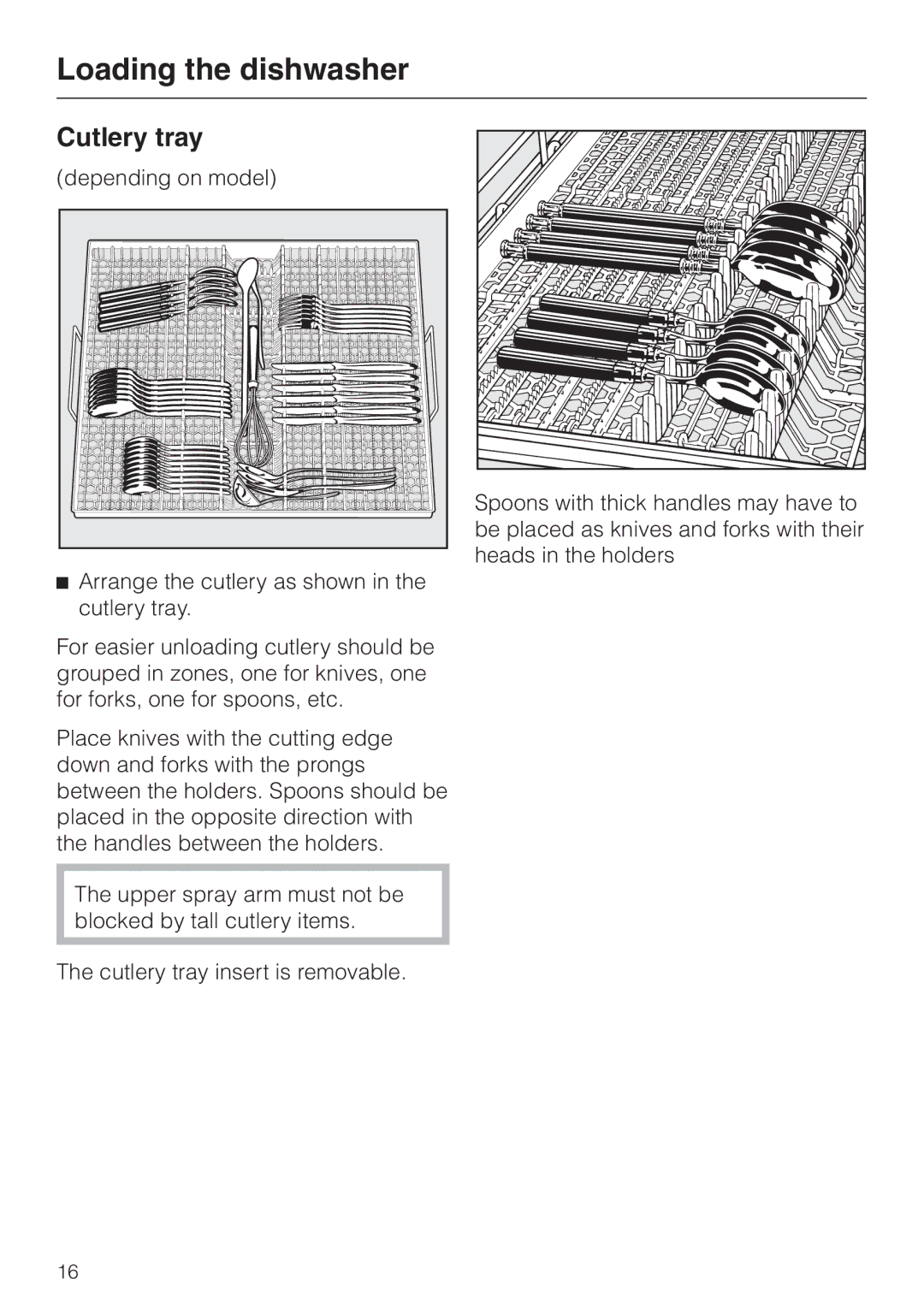 Miele G 2170, G 2180 operating instructions Cutlery tray 