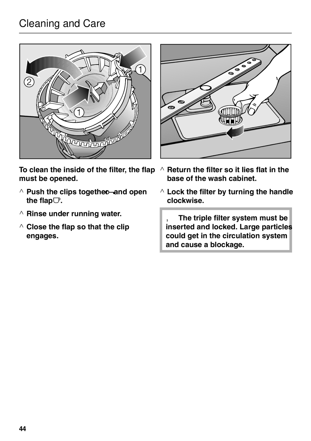 Miele G 2170, G 2180 operating instructions Cleaning and Care 