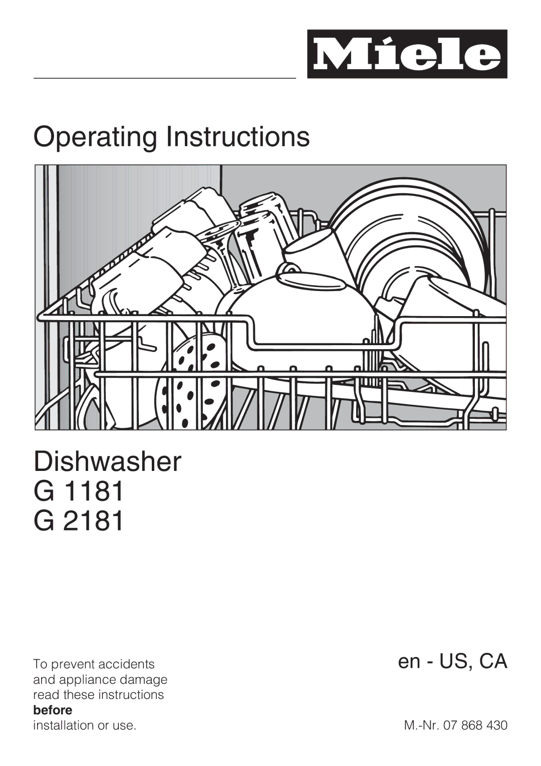 Miele G 1181, G 2181 operating instructions Operating Instructions Dishwasher 1181 G, Before 