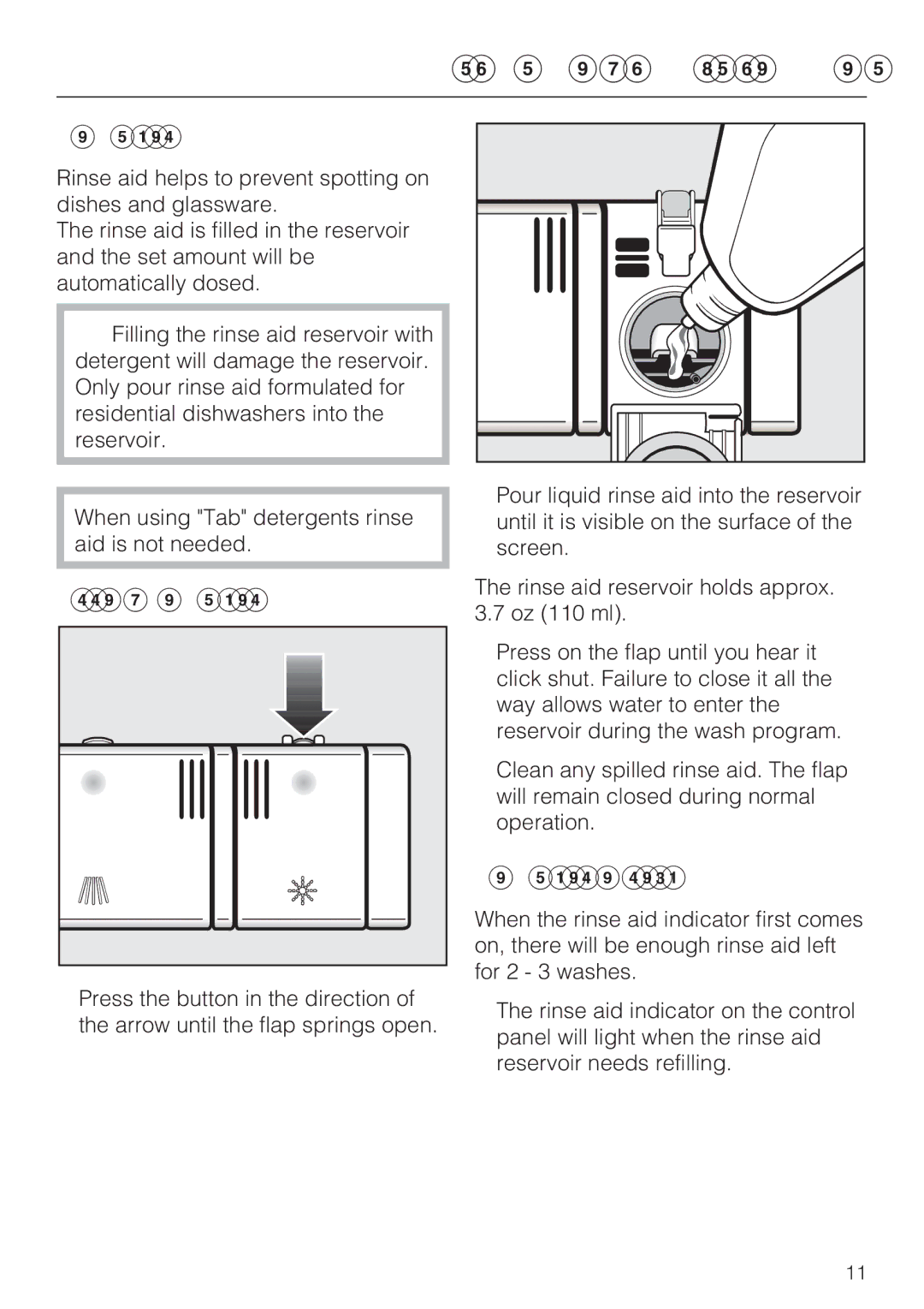 Miele G 1181, G 2181 operating instructions Adding rinse aid, Rinse aid indicator 