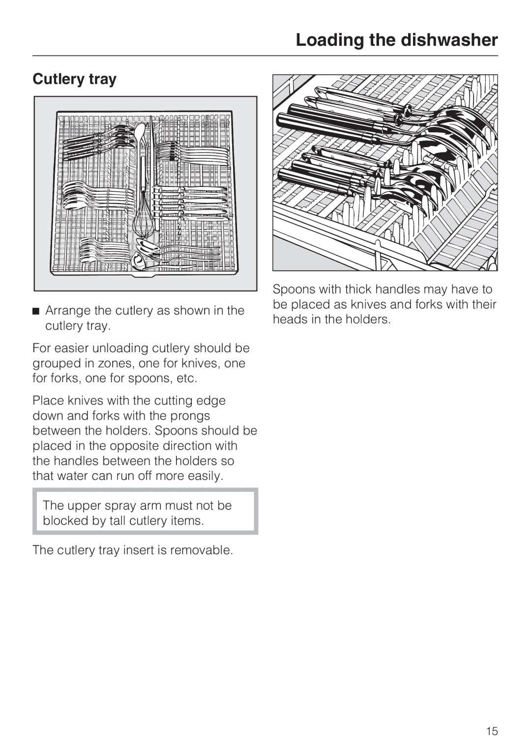 Miele G 1181, G 2181 operating instructions Cutlery tray 