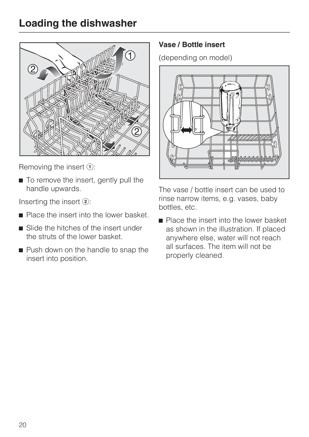 Miele G 2181, G 1181 operating instructions Vase / Bottle insert 