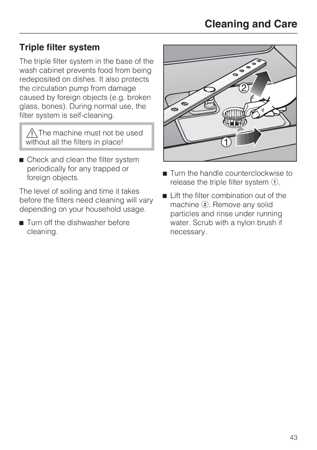 Miele G 1181, G 2181 operating instructions Triple filter system 