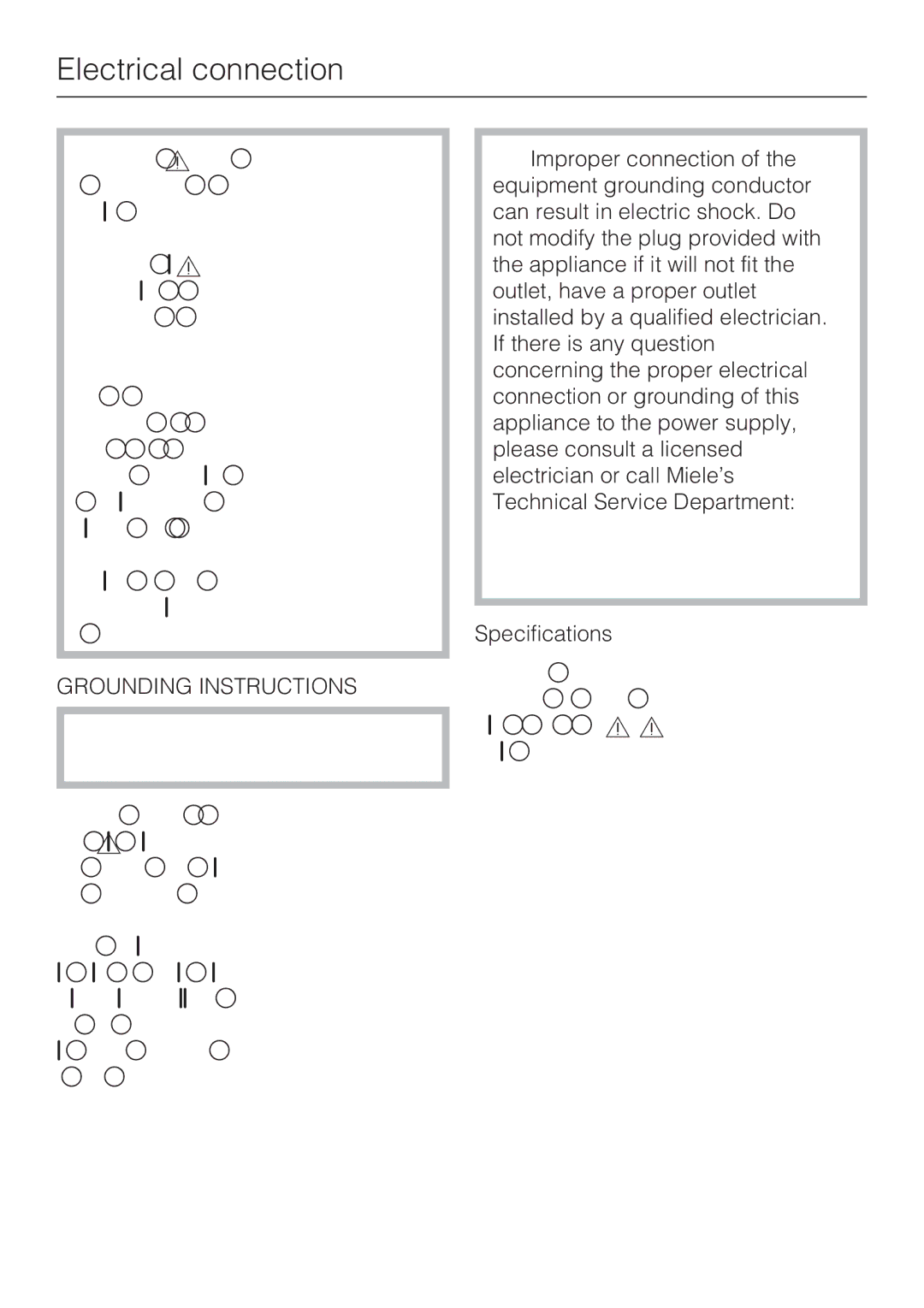 Miele G 2181, G 1181 operating instructions Electrical connection, Grounding Instructions 