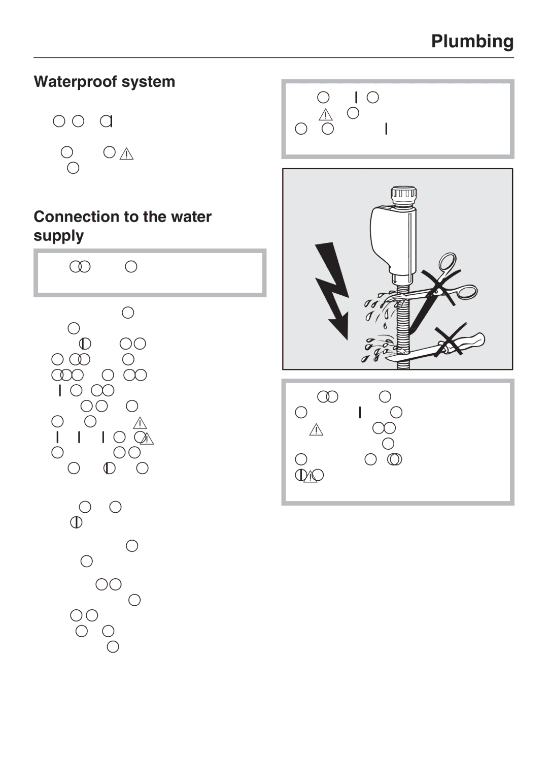 Miele G 1181, G 2181 operating instructions Plumbing, Waterproof system, Connection to the water supply 