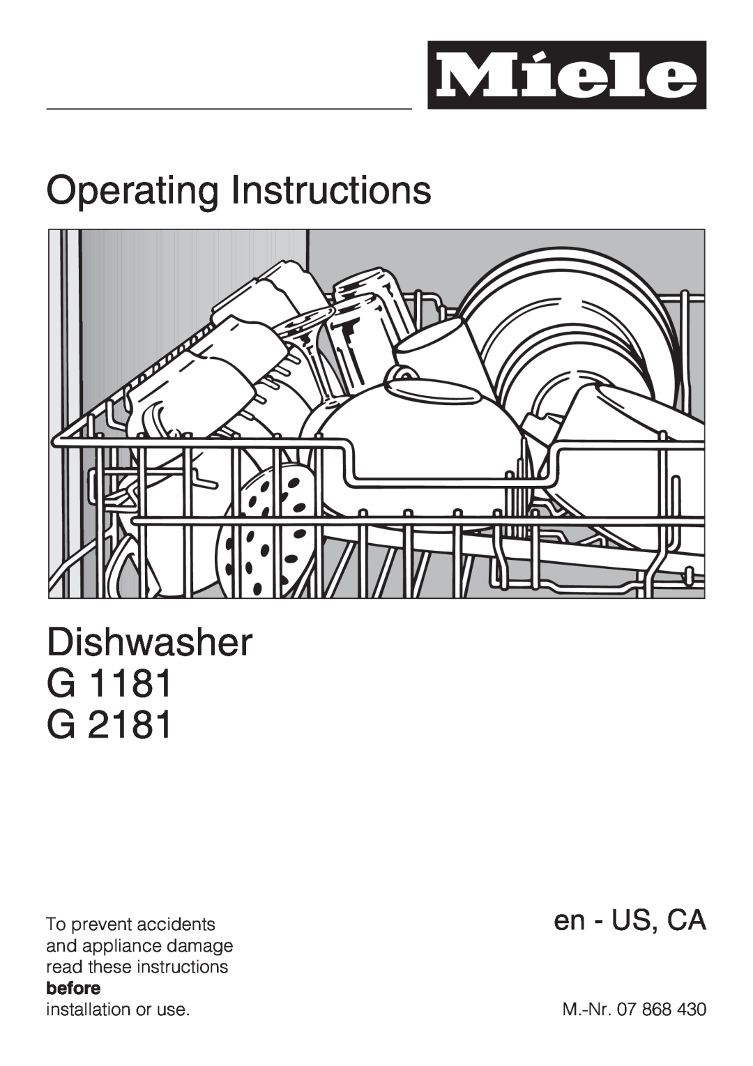 Miele G 1181, G 2181 operating instructions Operating Instructions Dishwasher G1181 G, en - US, CA 