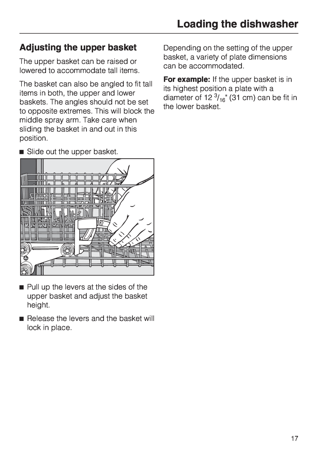 Miele G 1181, G 2181 operating instructions Adjusting the upper basket, Loading the dishwasher 