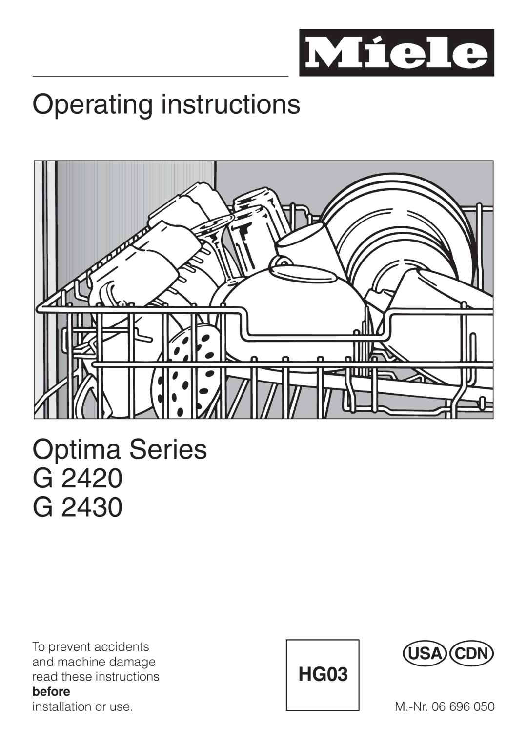 Miele G 2430, G 2420 manual Operating instructions Optima Series 2420 2430 