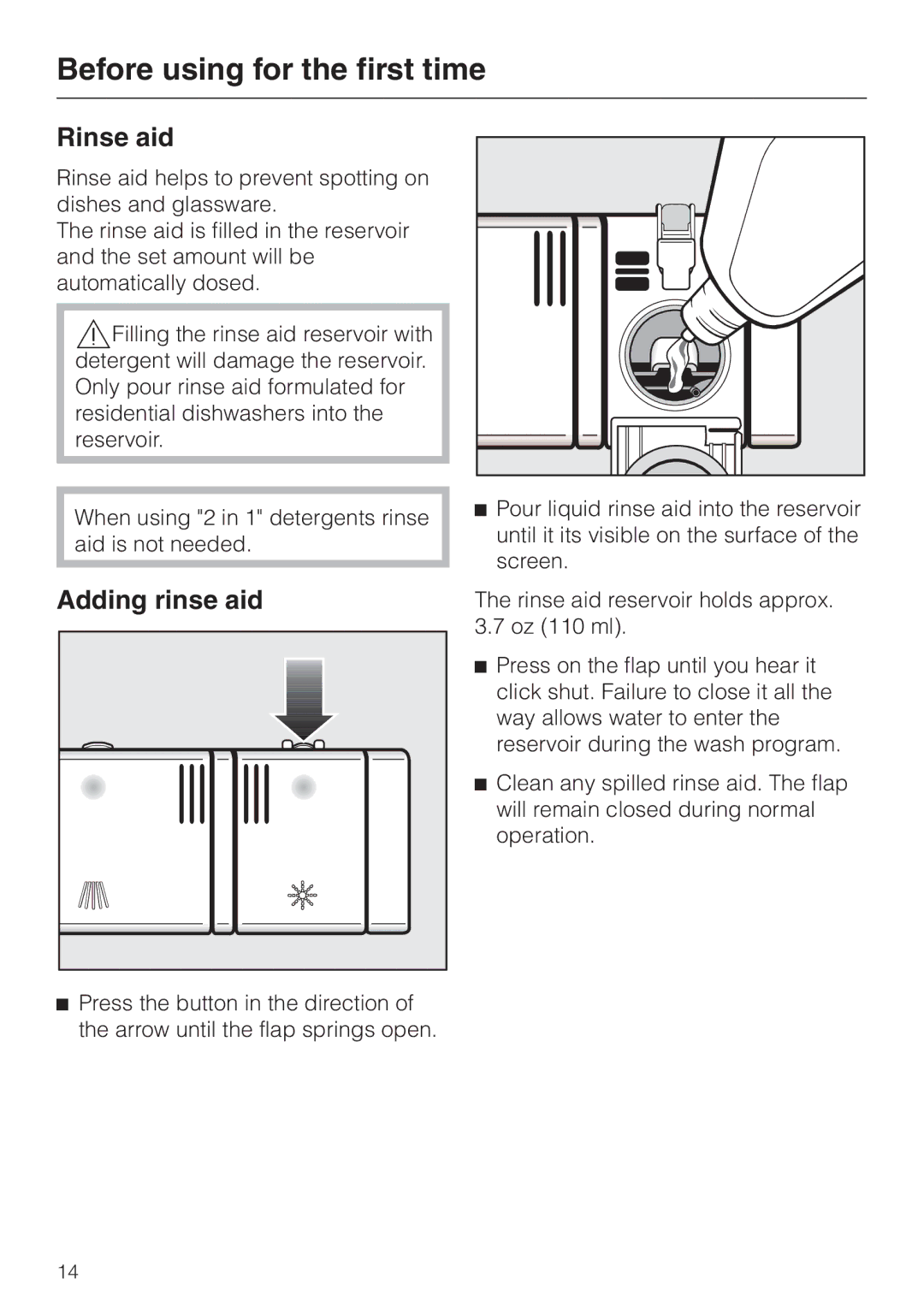 Miele G 2420, G 2430 manual Rinse aid, Adding rinse aid 