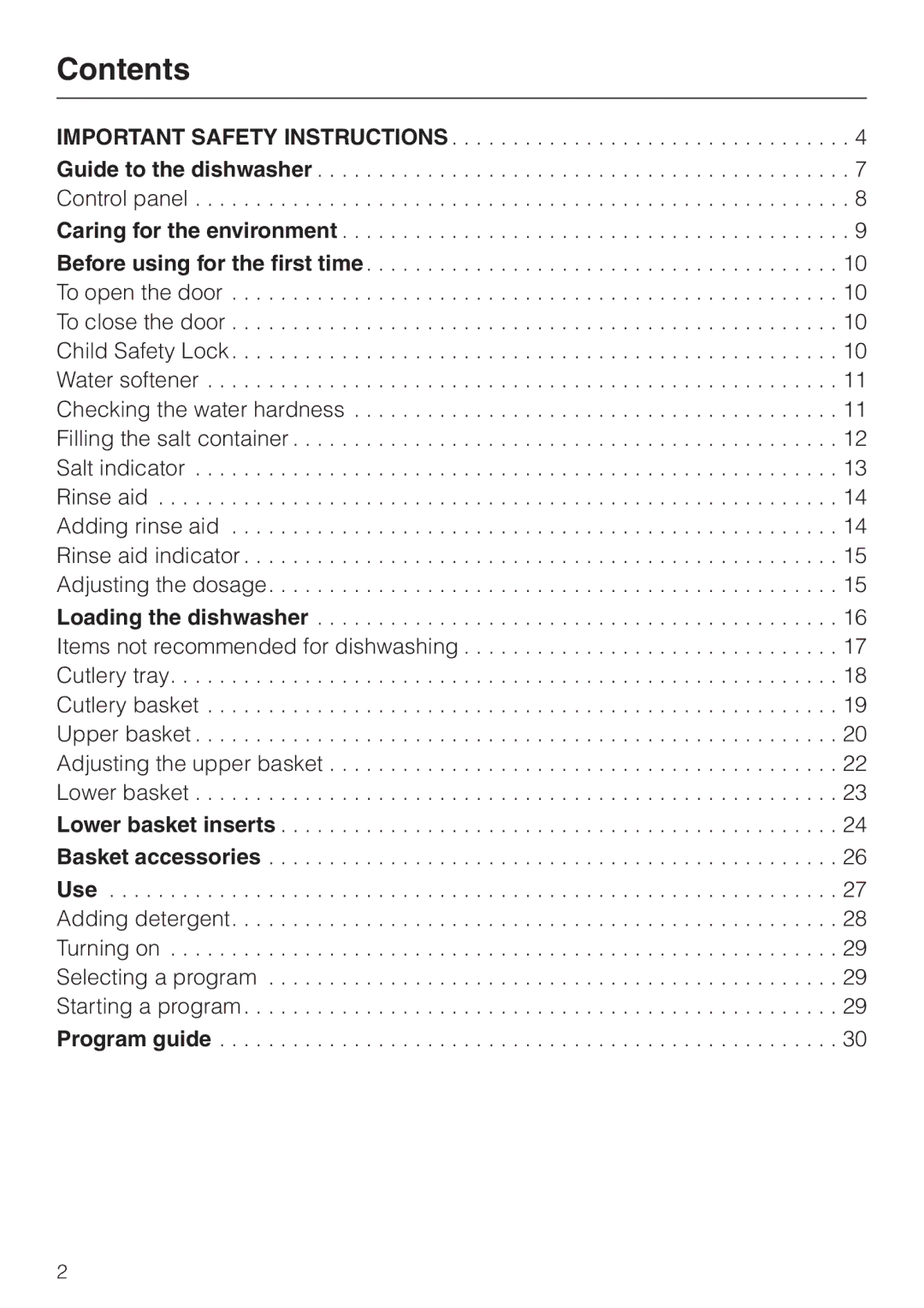 Miele G 2420, G 2430 manual Contents 