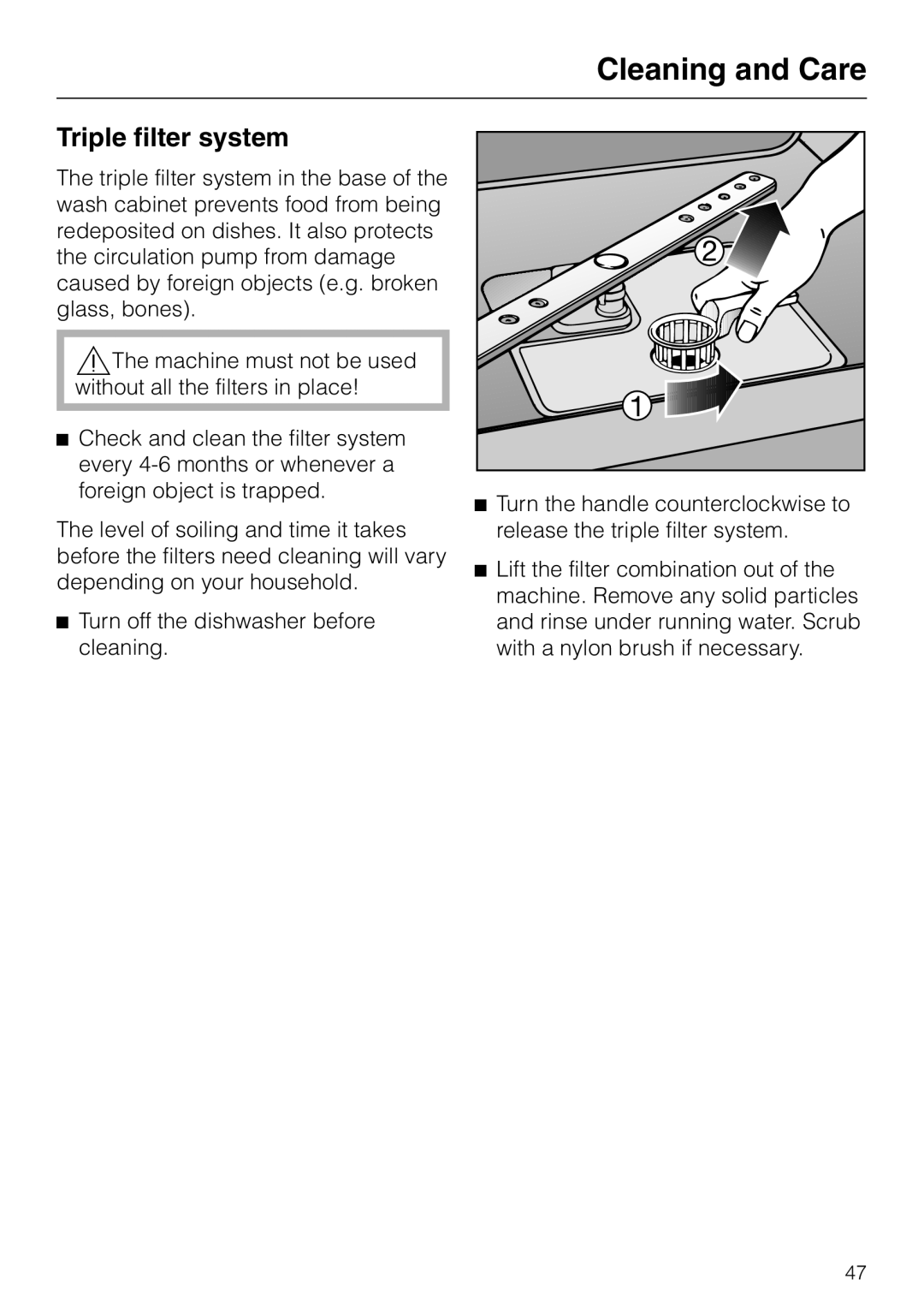 Miele G 2420 G 2430 operating instructions Triple filter system 