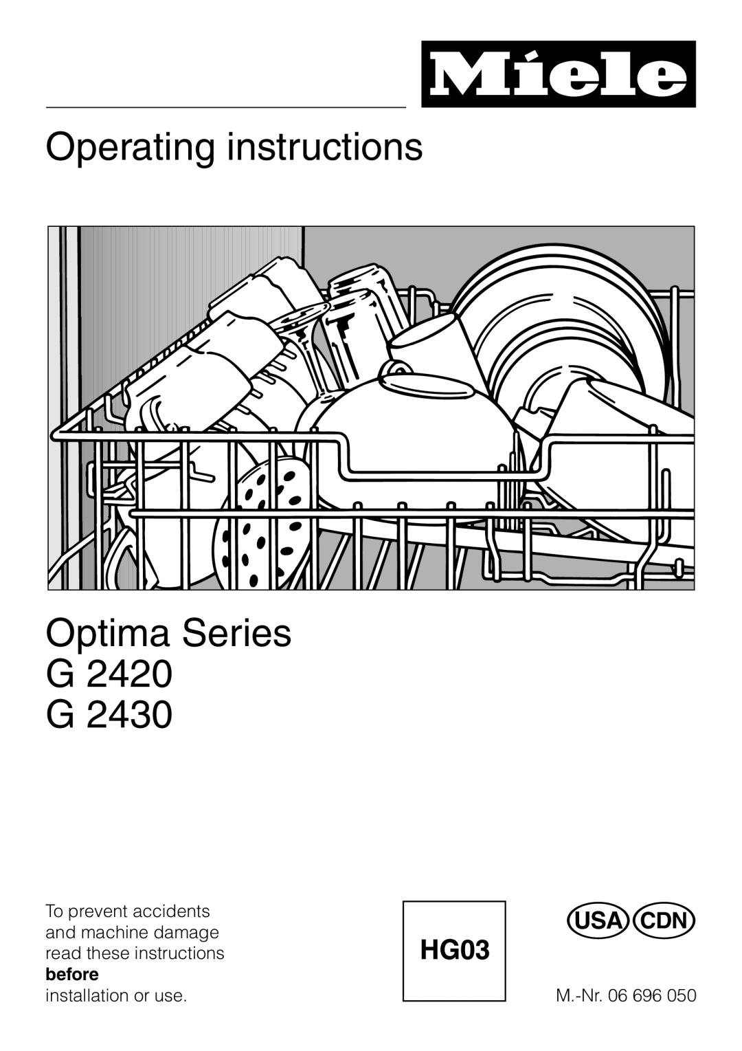 Miele G 2430, G 2420 manual Operating instructions Optima Series G2420 G2430 