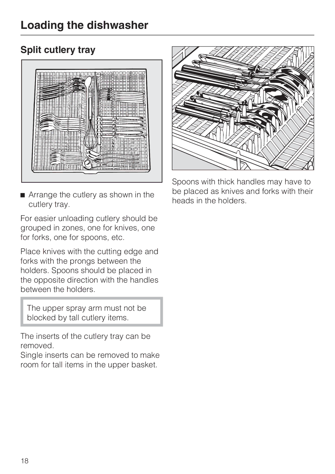 Miele G 2432 manual Split cutlery tray 