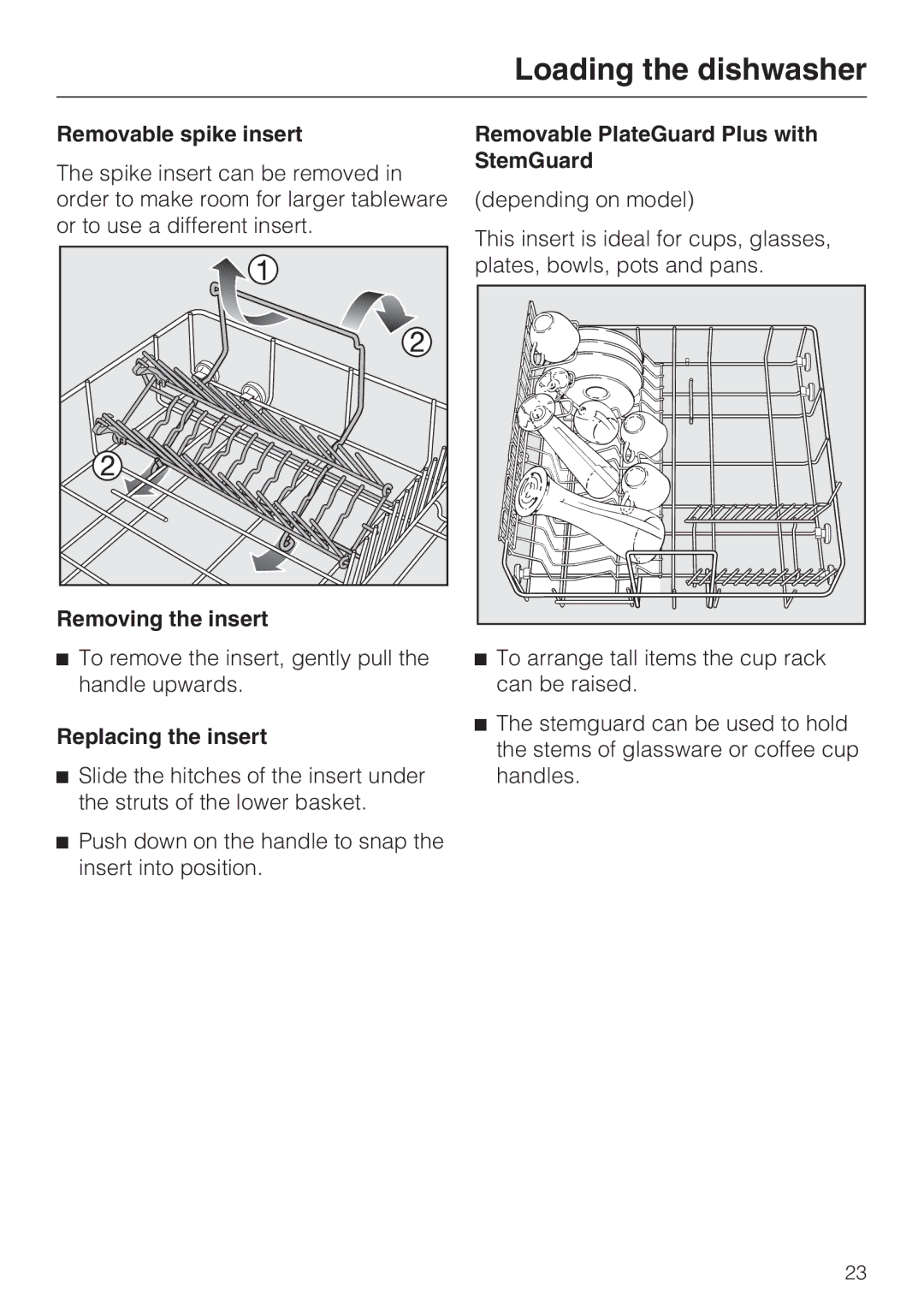 Miele G 2432 manual Removable spike insert, Removable PlateGuard Plus with StemGuard 