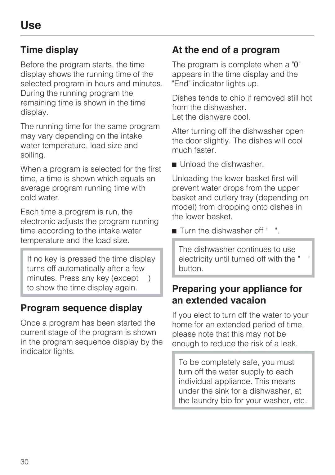 Miele G 2432 manual Time display, Program sequence display, At the end of a program 