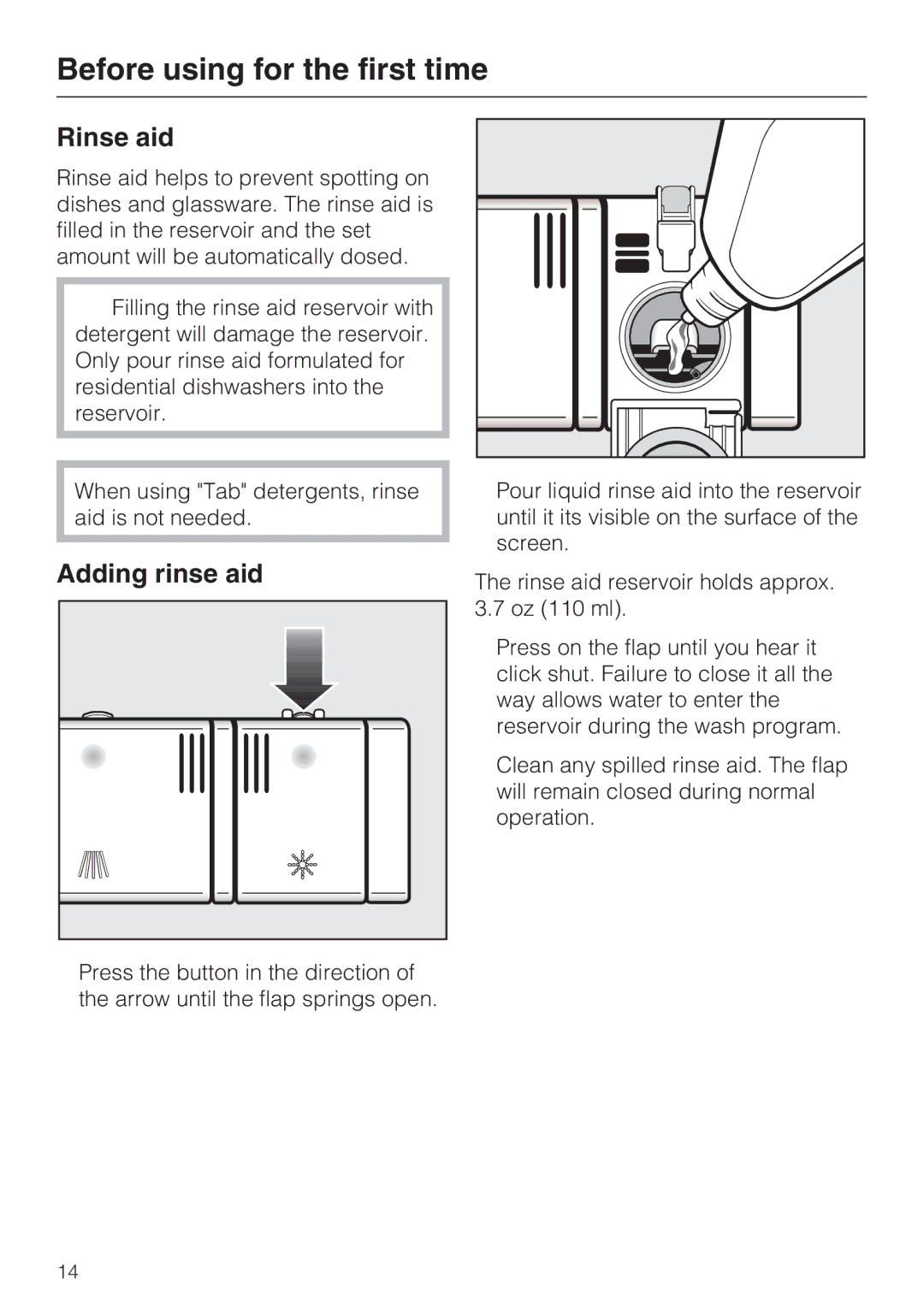 Miele G 2472, G 1472 manual Rinse aid, Adding rinse aid 