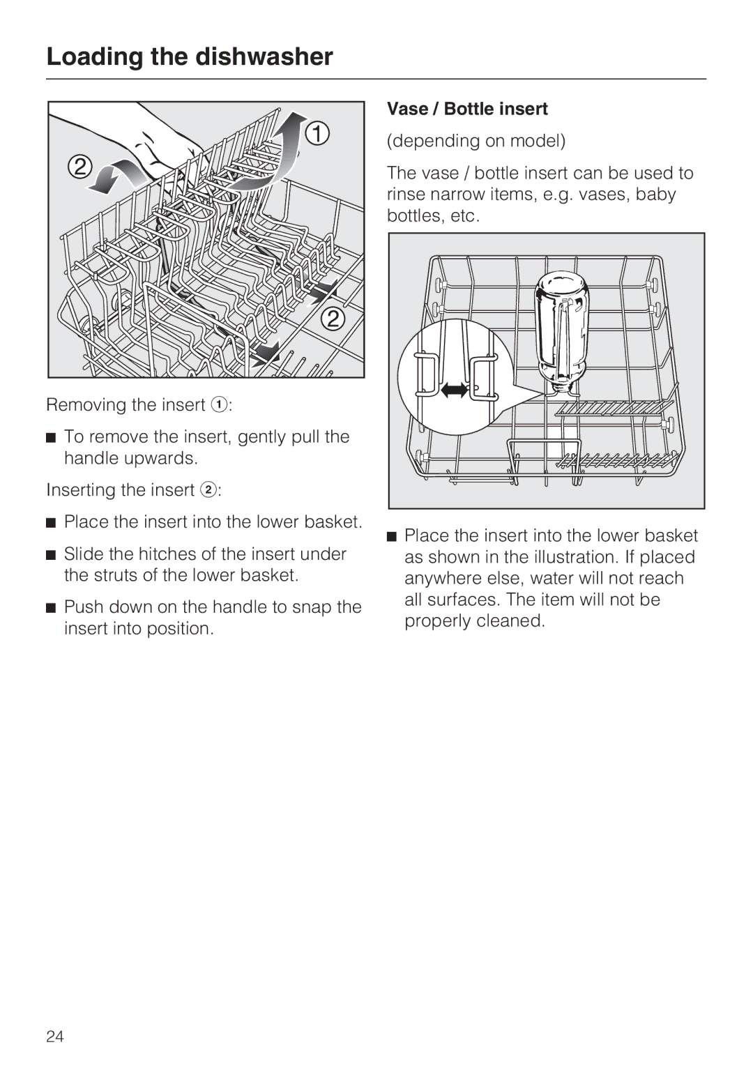Miele G 2472, G 1472 manual Vase / Bottle insert 