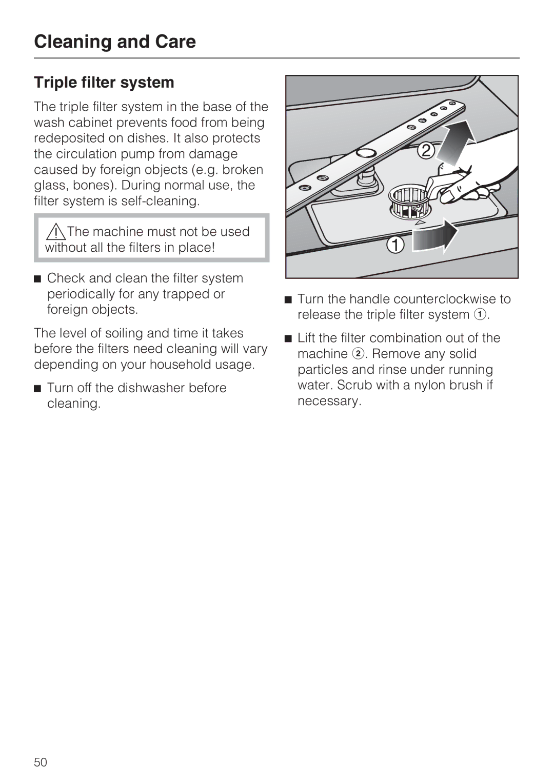Miele G 2472, G 1472 manual Triple filter system 
