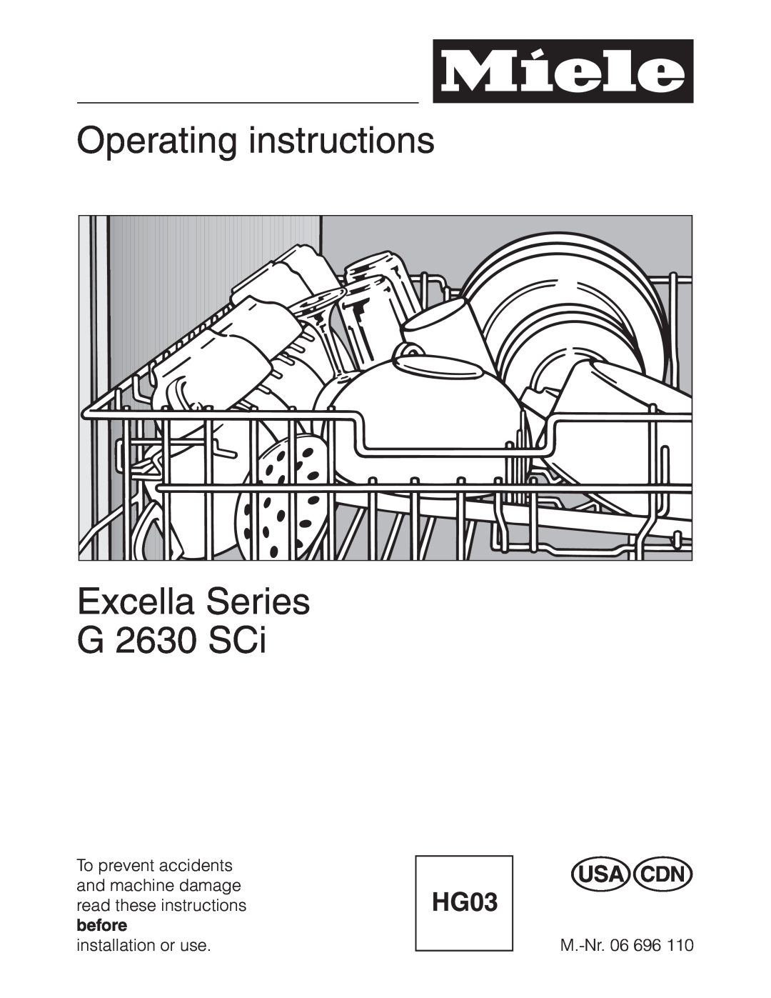 Miele G 2630 SCI operating instructions Operating instructions Excella Series G 2630 SCi 