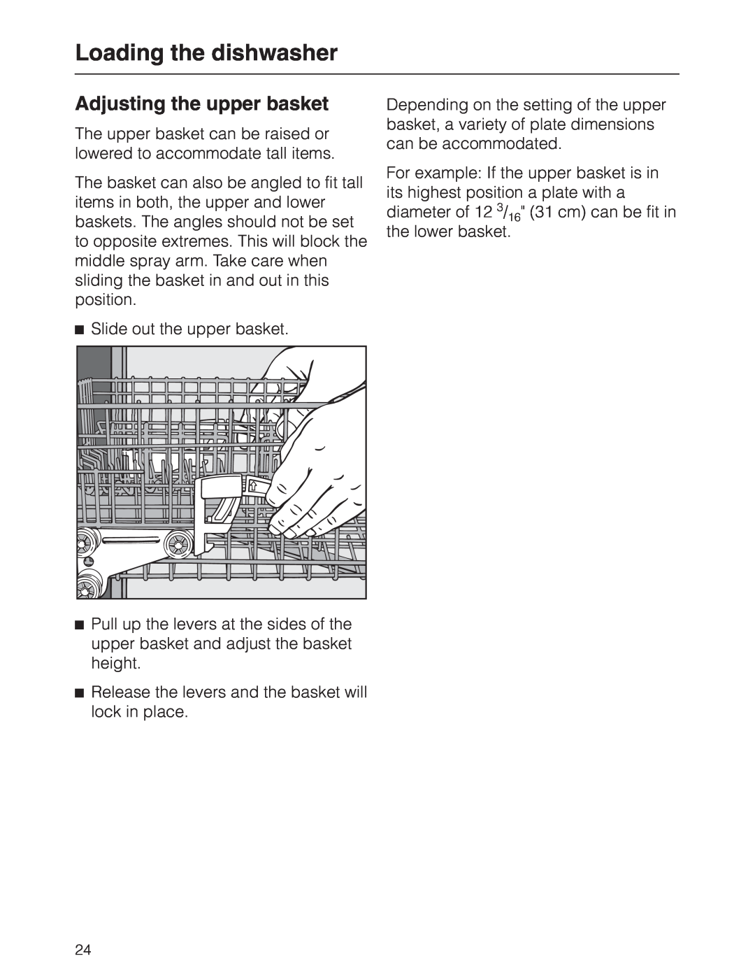 Miele G 2630 SCI manual Adjusting the upper basket, Loading the dishwasher, Slide out the upper basket 