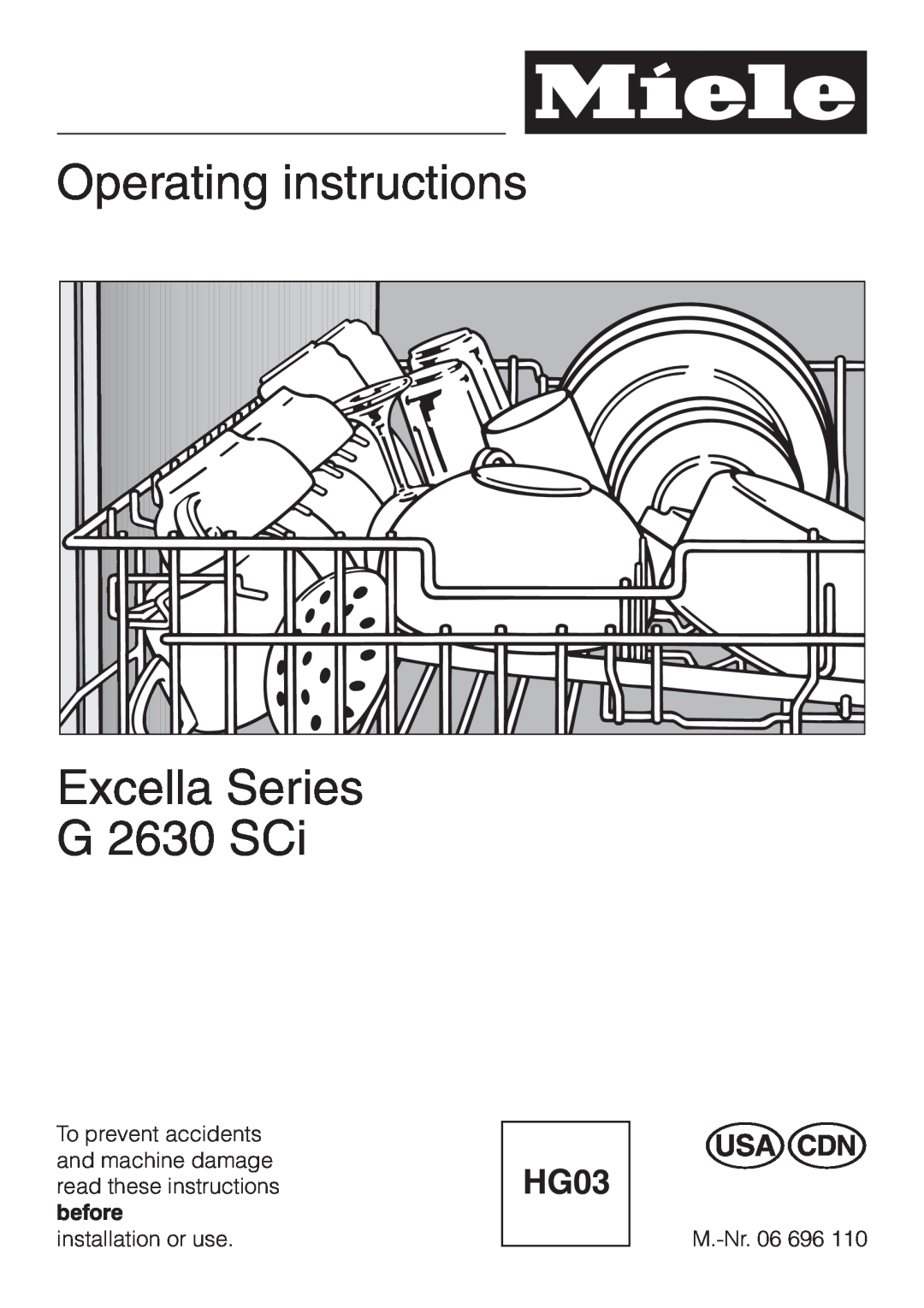 Miele G 2630 SCI manual Operating instructions Excella Series G 2630 SCi 